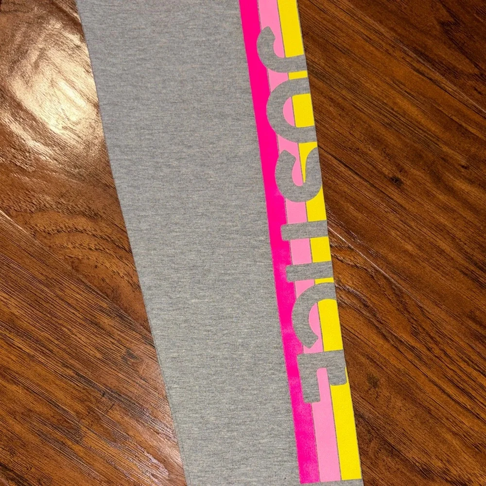 Justice Gray Leggings with Vibrant Pink and Yellow Accents